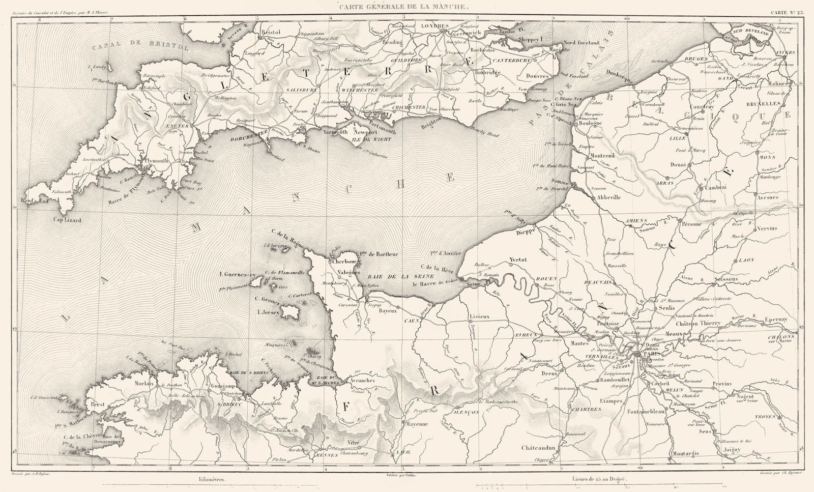 ENGLISH CHANNEL. Carte Générale de la Manche. England France 1859 old map